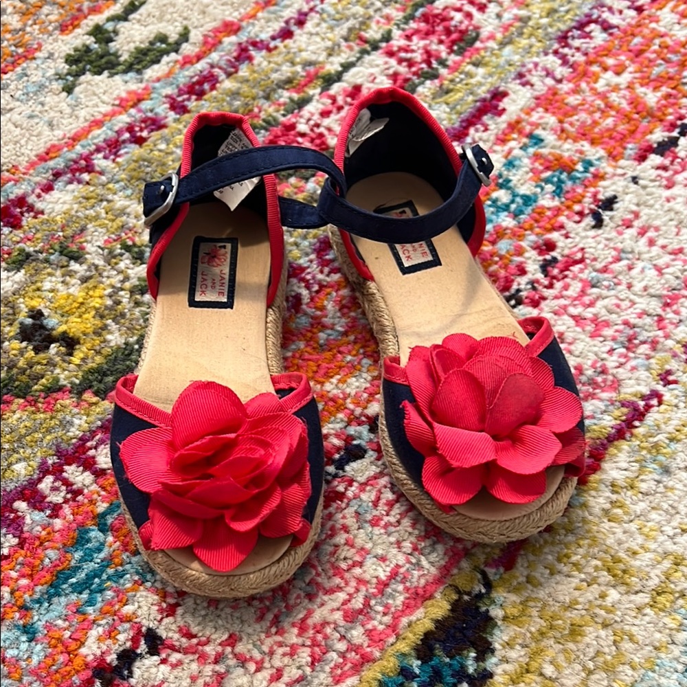 Janie and Jack Navy and Red Flower Espadrille Sandals